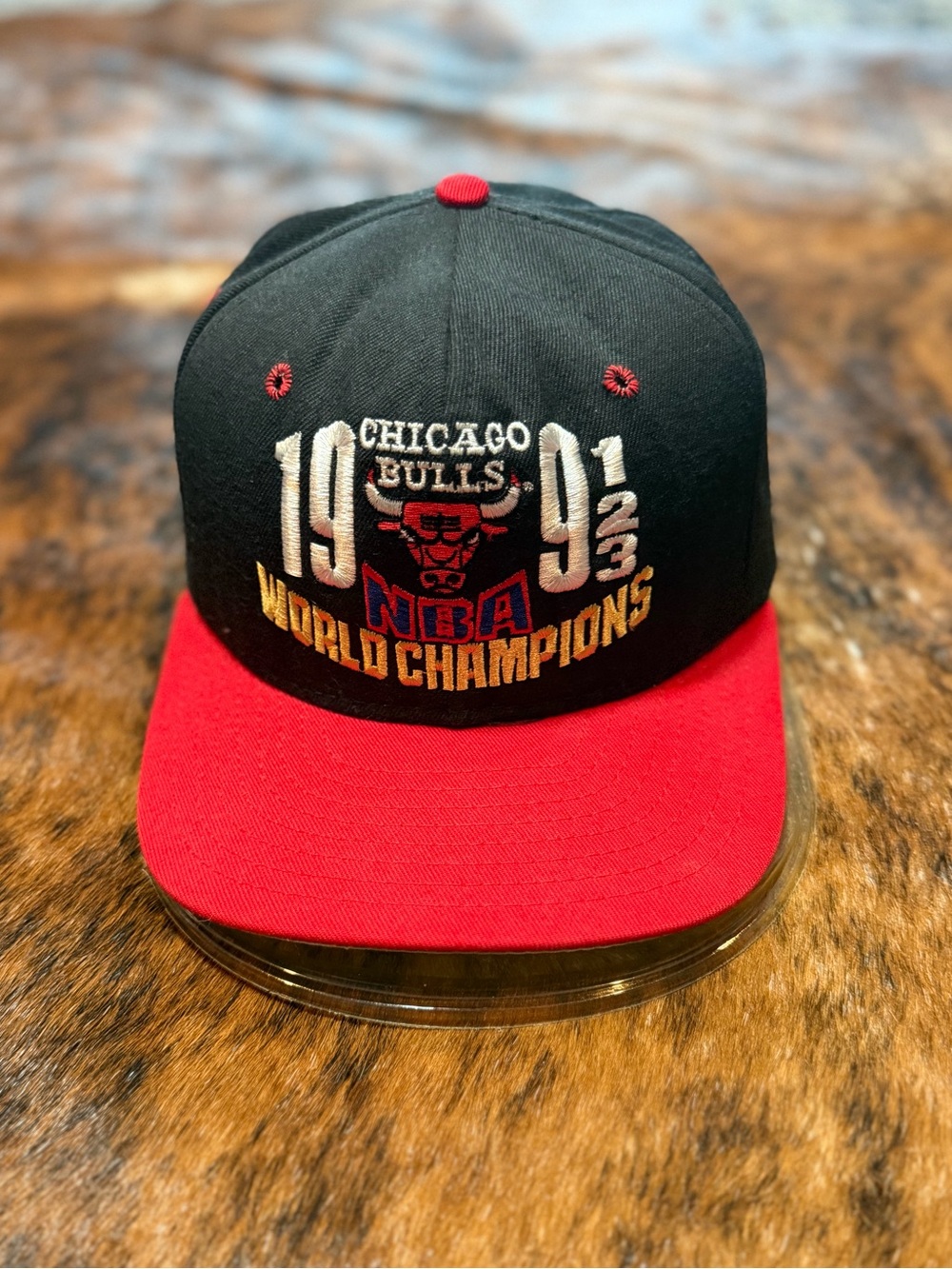 Vtg 93 Chicago Bulls 3 Peat Snapback Hat AJD Made In USA NBA DeadStock NEW Rare